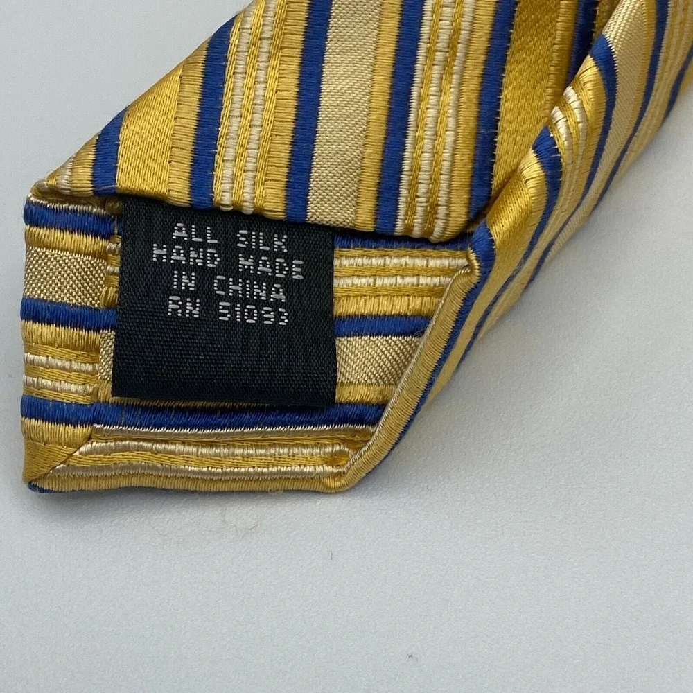 Alan Flusser‎ Yellow Gold Navy Striped Tie 100% Silk Long 61 in x 4 in